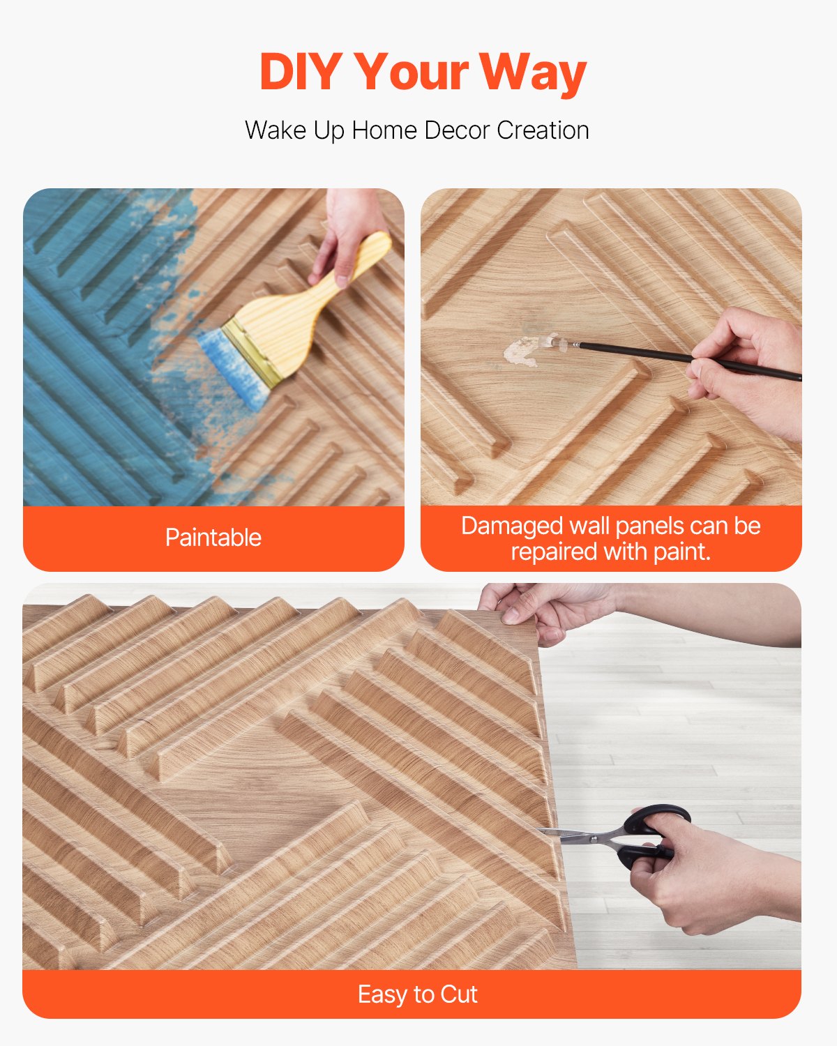 VEVOR 3D Slat Wall Panels 12-Pack 19.7x19.7'' PVC 32 Sq.Ft Coverage Light Wood 
