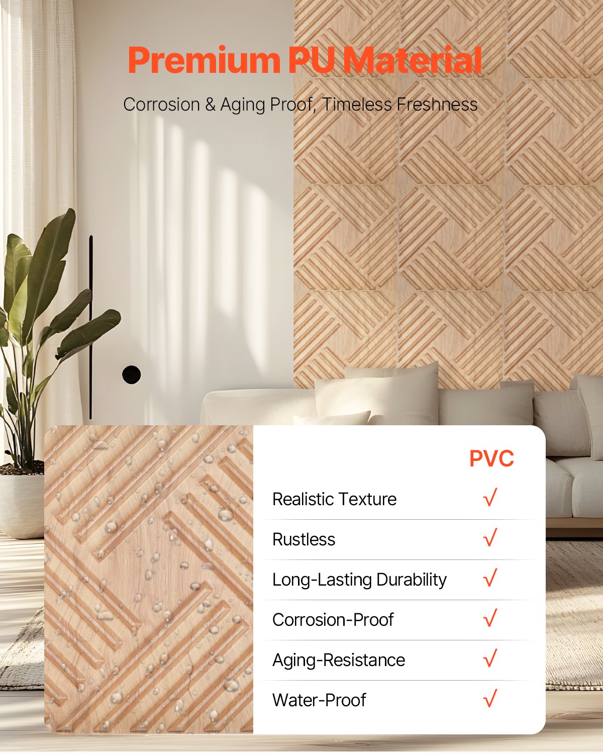 VEVOR 3D Slat Wall Panels 12-Pack 19.7x19.7'' PVC 32 Sq.Ft Coverage Light Wood 