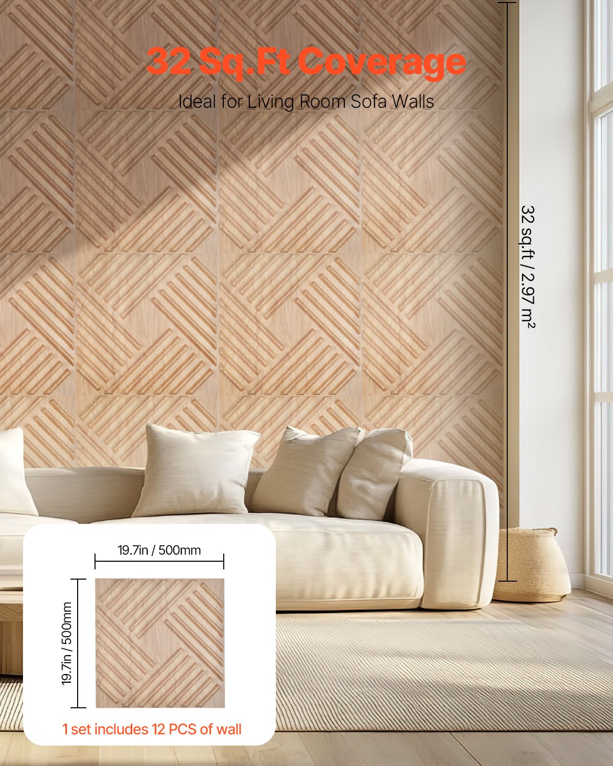 VEVOR 3D Slat Wall Panels 12-Pack 19.7x19.7'' PVC 32 Sq.Ft Coverage Light Wood 