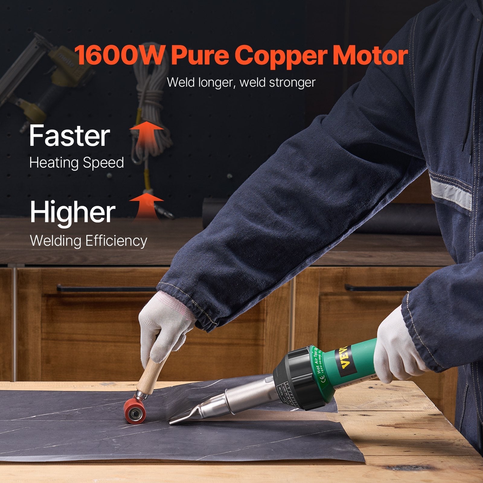 VEVOR Hot Air Plastic Welder 1600W PVC TPO Vinyl Heat Gun Torch & 9 Accessories 