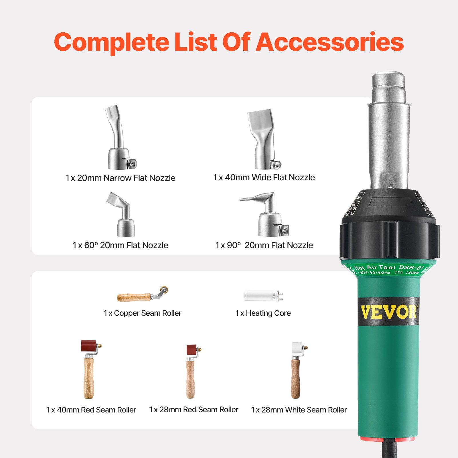 VEVOR Hot Air Plastic Welder 1600W PVC TPO Vinyl Heat Gun Torch & 9 Accessories 