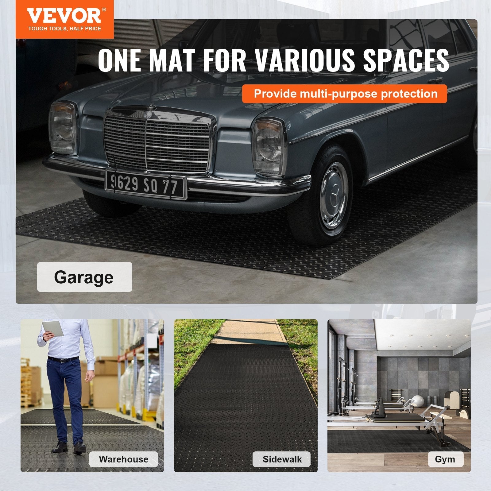 VEVOR Garage Floor Mats 2 Rolls 14.7 x 3.6 Ft Garage Mat 2.5mm Thickness Black Garage Flooring PVC Garage Mats for Under Car 