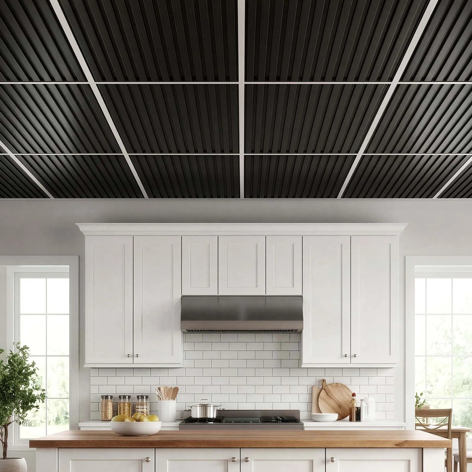 24 x 48 in 3D Black PVC Ceiling Tiles, 12-Pack Drop Ceiling Panels for Grid Systems