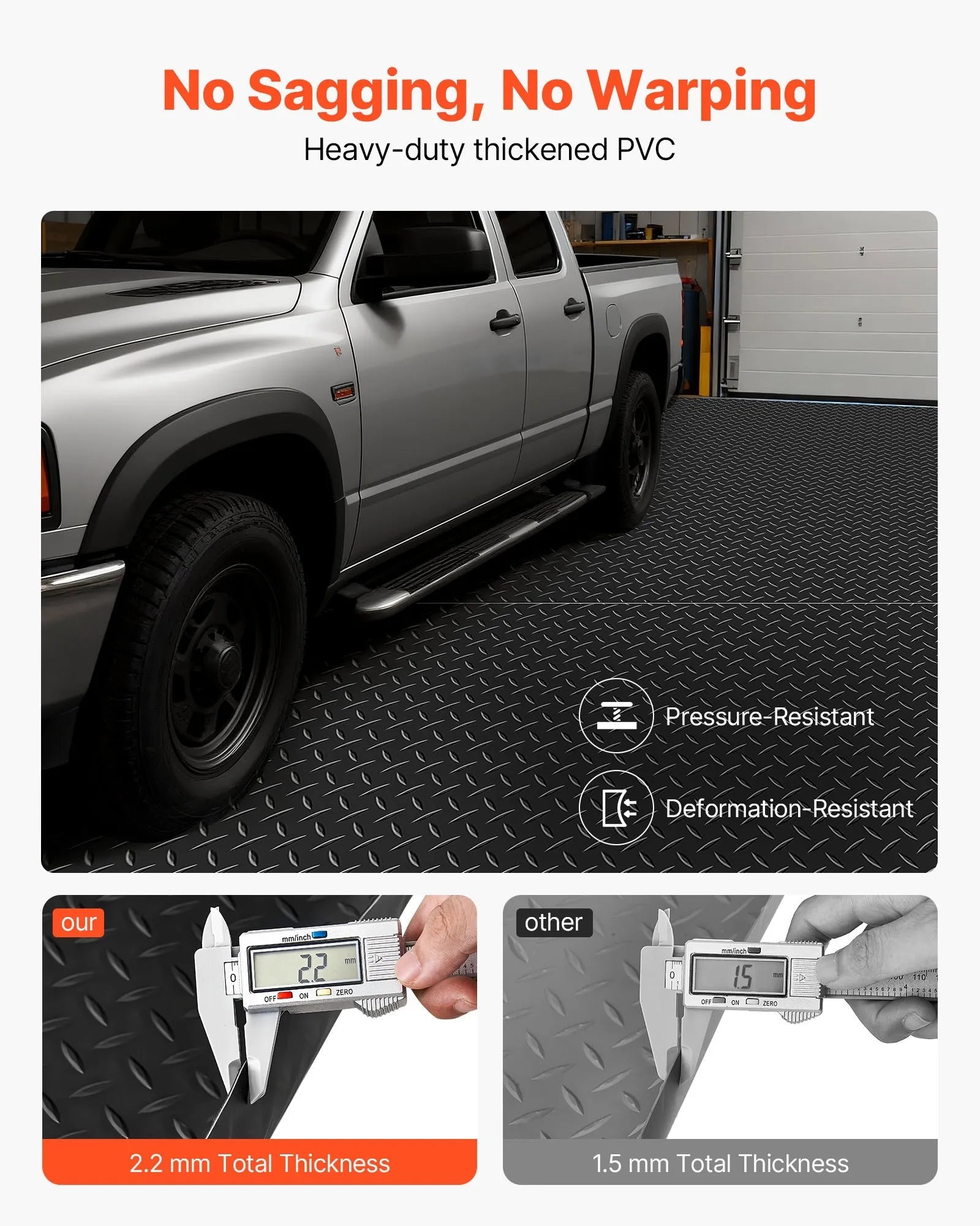 VEVOR Garage Floor Roll, 4 x 10 ft Garage Flooring Mat, 2.2 mm Thickened PVC Diamond Plate Floor Protector Mat with Double-sided Tape, Non-Slip, Easy to Clean for Warehouse, Gyms, Trailer, Black 