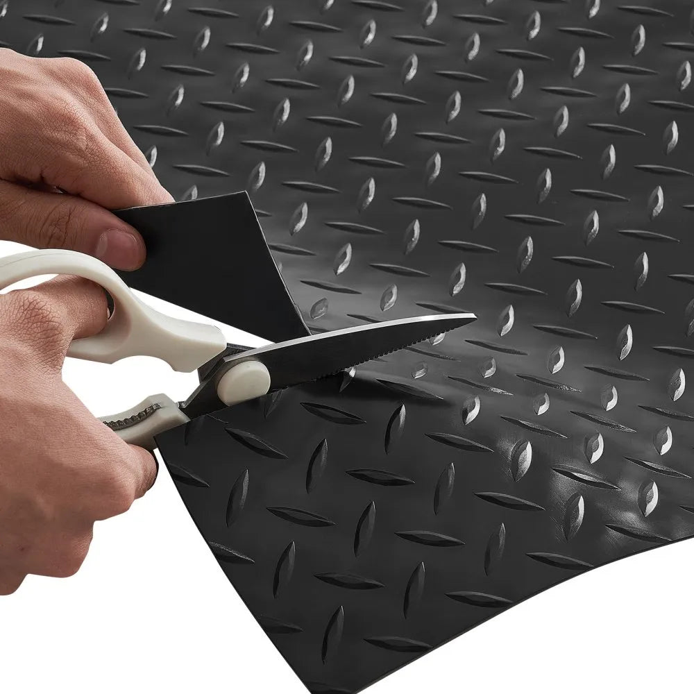 VEVOR Garage Floor Roll, 7.5 x 20 ft Garage Flooring Mat, 2.2 mm Thickened PVC Diamond Plate Floor Protector Mat with Double-sided Tape, Non-Slip, Easy to Clean for Warehouse, Gyms, Trailer, Black 