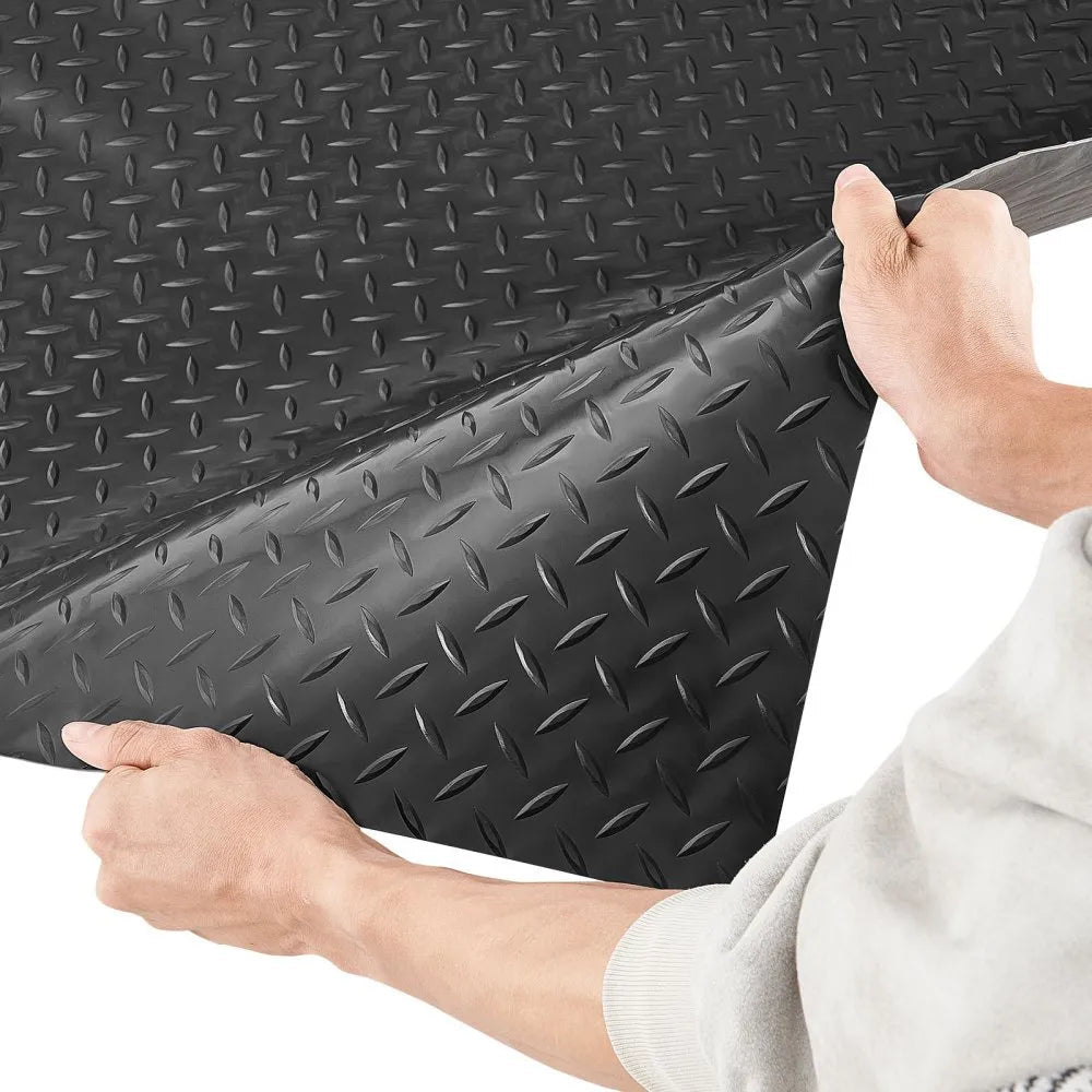 VEVOR Garage Floor Roll, 7.5 x 20 ft Garage Flooring Mat, 2.2 mm Thickened PVC Diamond Plate Floor Protector Mat with Double-sided Tape, Non-Slip, Easy to Clean for Warehouse, Gyms, Trailer, Black 