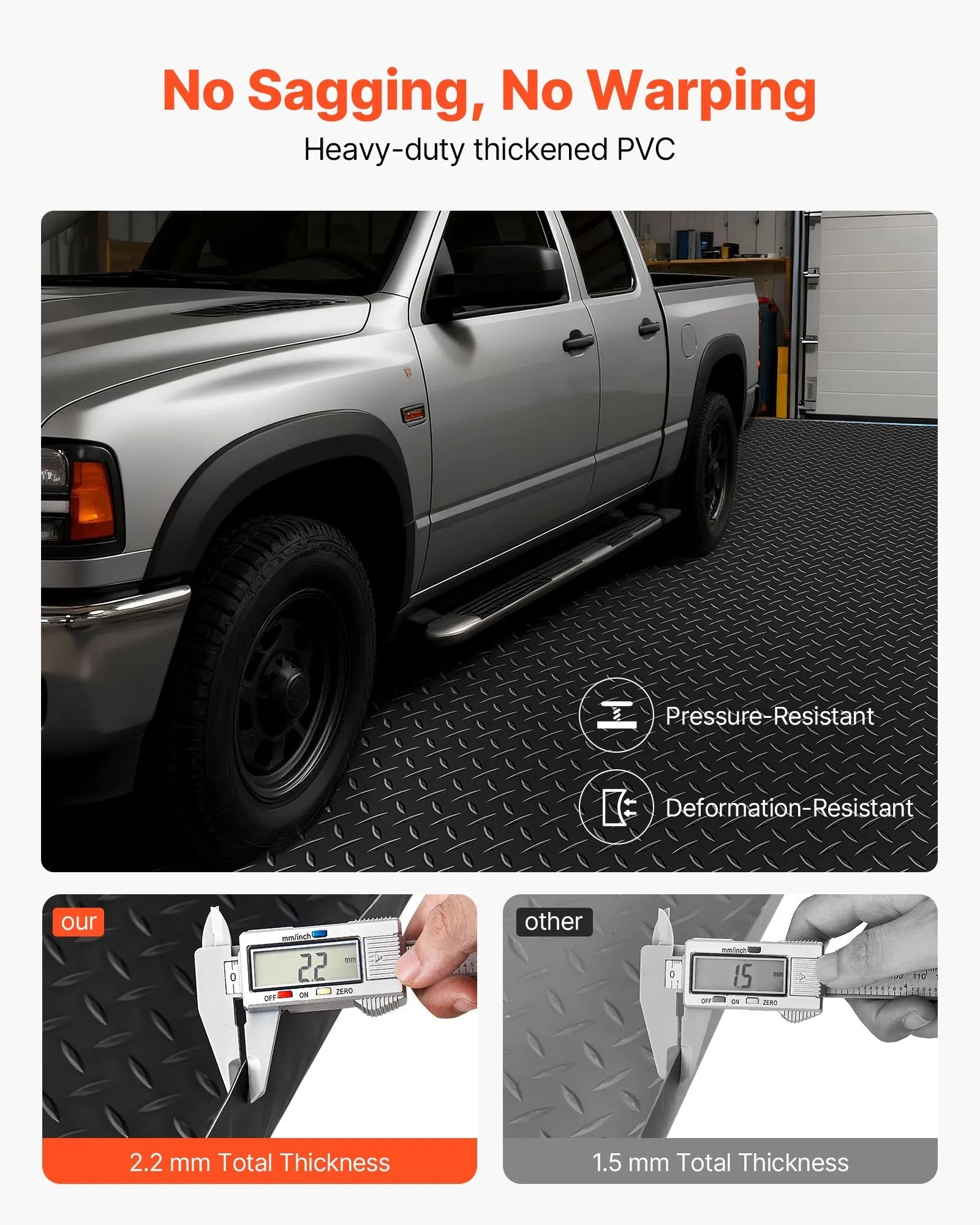 VEVOR Garage Floor Roll, 7.5 x 17 ft Garage Flooring Mat, 2.2 mm Thickened PVC Diamond Plate Floor Protector Mat with Double-sided Tape, Non-Slip, Easy to Clean for Warehouse, Gyms, Trailer, Black 