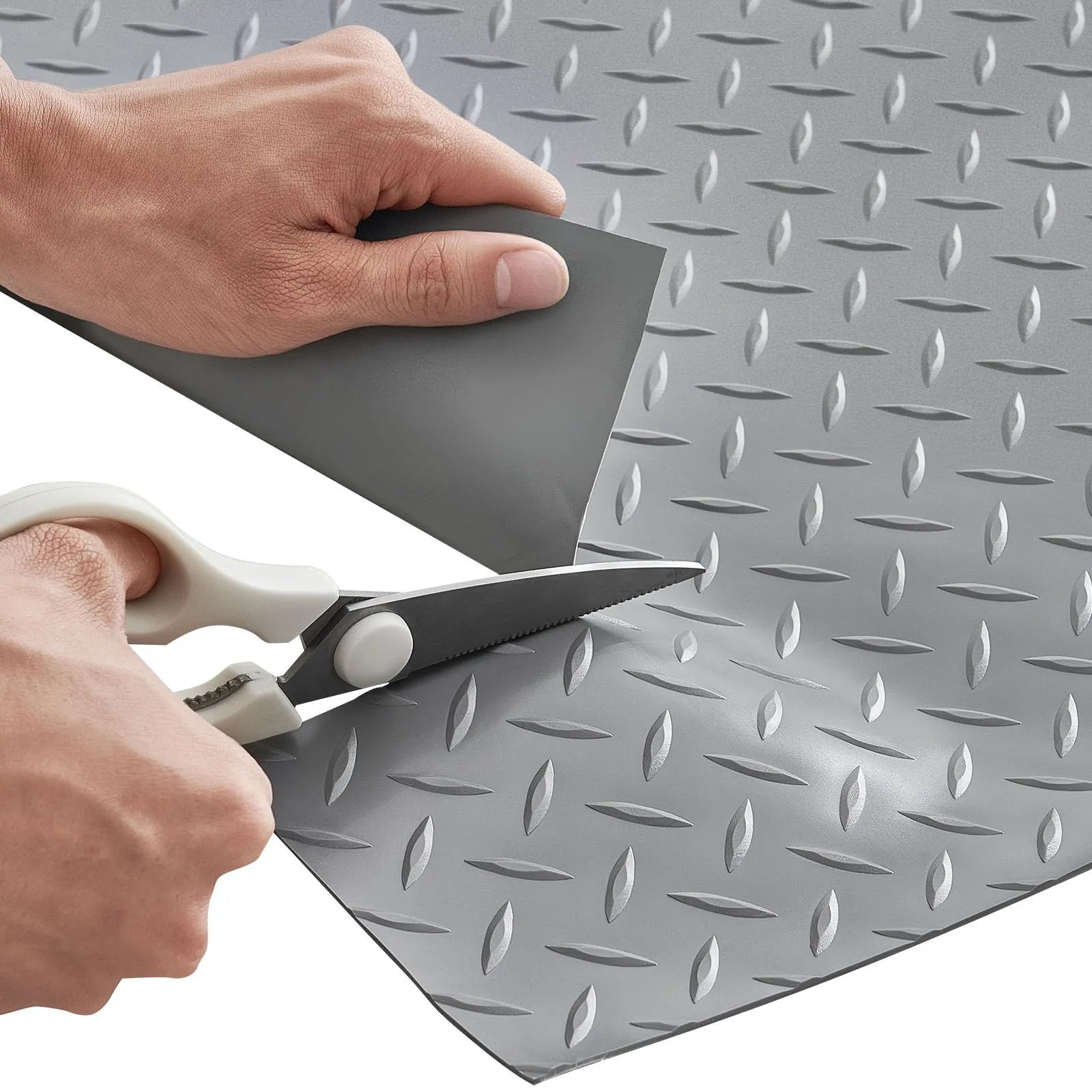 VEVOR Garage Floor Roll, 7.5 x 17 ft Garage Flooring Mat, 2.2 mm Thickened PVC Diamond Plate Floor Protector Mat with Double-sided Tape, Non-Slip, Easy to Clean for Warehouse, Gyms,Silver Gray 