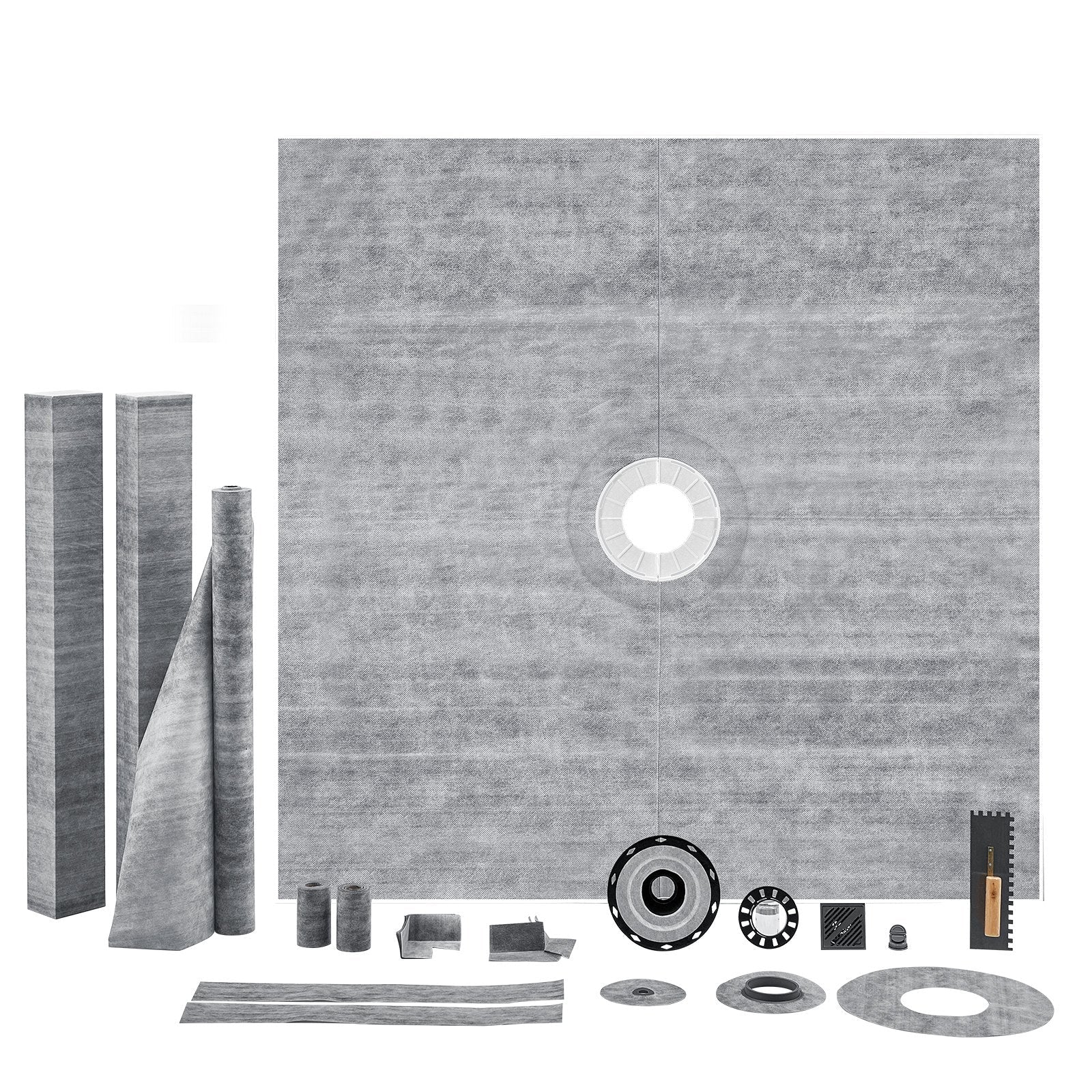 VEVOR Shower Curb Kit, 72"x72" Shower Pan Kit with 2" PVC Central Flange, 4" Stainless Steel Grate, Waterproof Shower Curb & Membrane & Strip, Shower Pan Slope Sticks Fit for Bathroom 