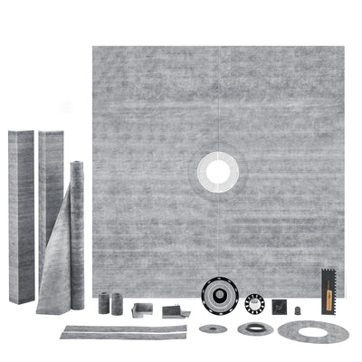 VEVOR Shower Curb Kit, 72"x72" Shower Pan Kit with 2" PVC Central Flange, 4" Stainless Steel Grate, Waterproof Shower Curb & Membrane & Strip, Shower Pan Slope Sticks Fit for Bathroom 