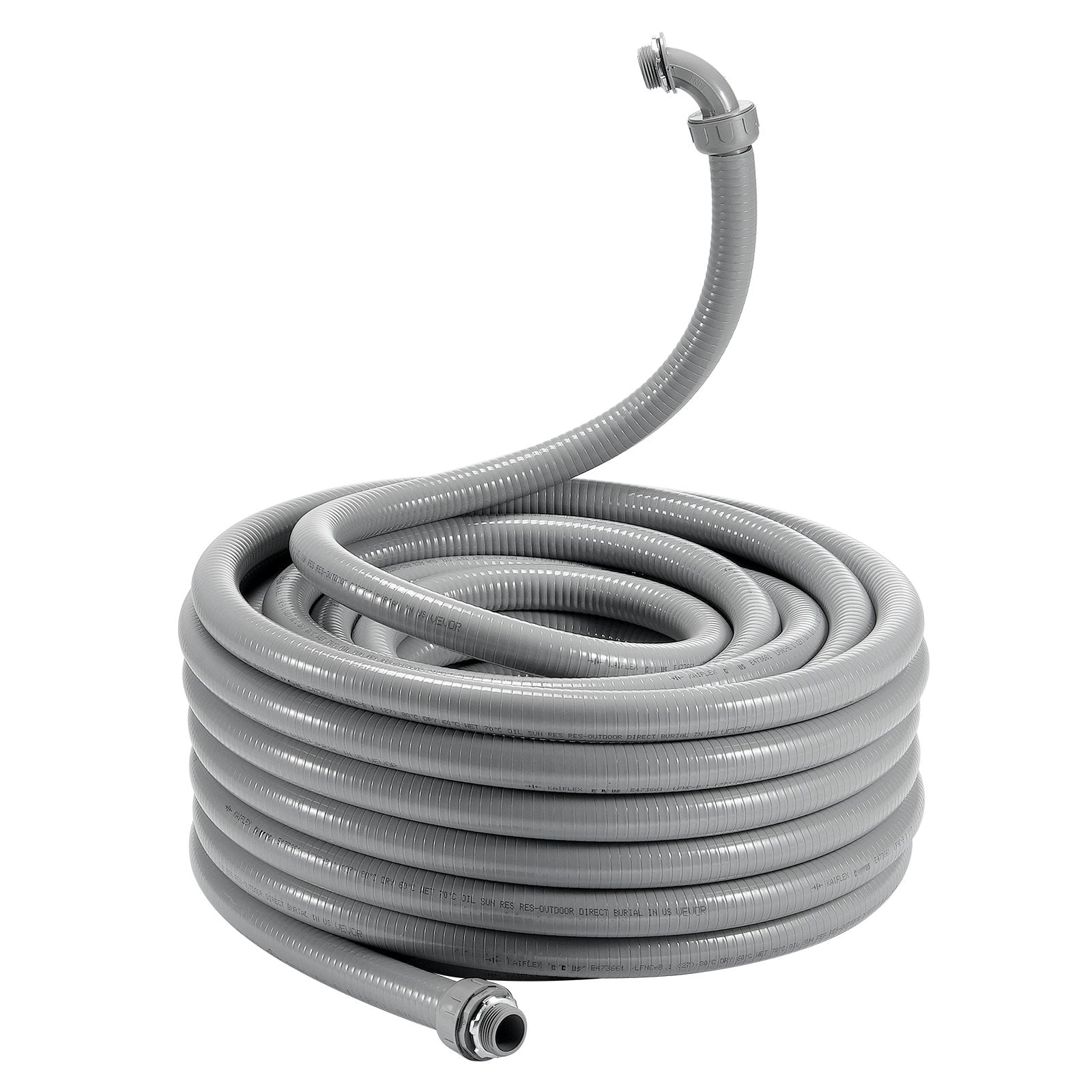 VEVOR 1/2-Inch Flexible Electrical Conduit, 100 ft, PVC Liquid-Tight Conduit Non-Metallic with 5 Straight and 5 90-Degree Conduit Connector Fittings, for Air Conditioning Motor Controller Pump, IP65 