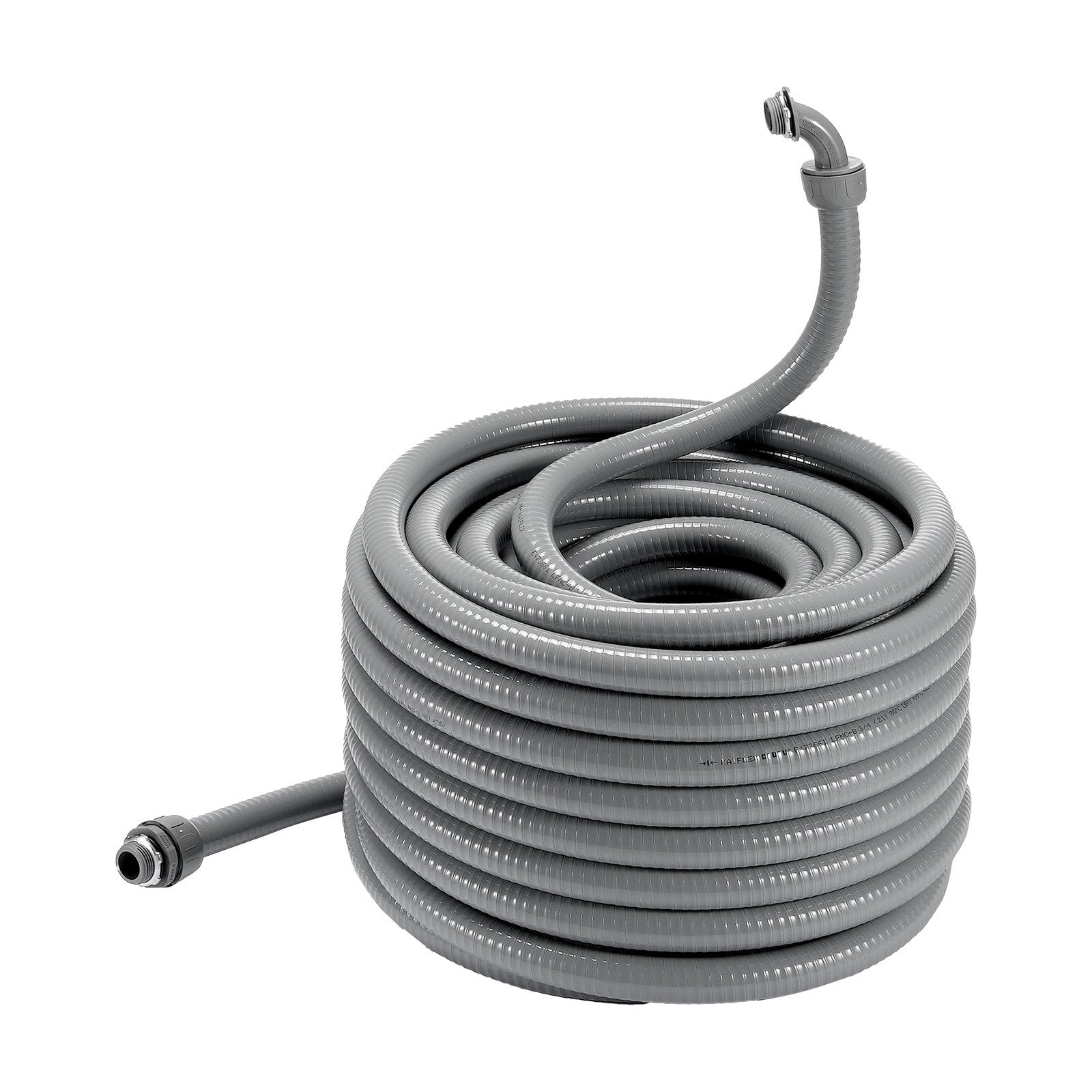 VEVOR 3/4-Inch Flexible Electrical Conduit, 100 ft, PVC Liquid-Tight Conduit Non-Metallic with 5 Straight and 5 90-Degree Conduit Connector Fittings, for Air Conditioning Motor Controller Pump, IP65 