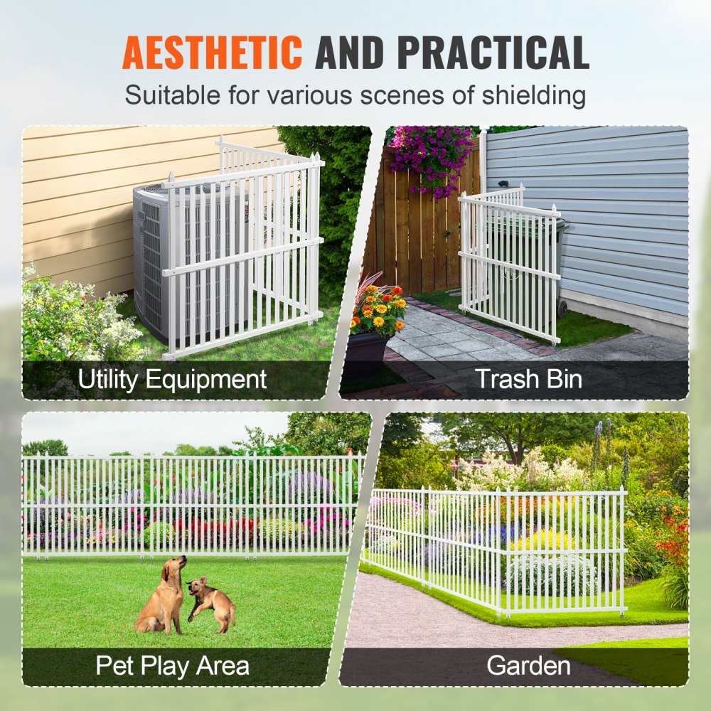 VEVOR 48" W x 48" H Vinyl Privacy Fence Panels, Air Conditioner Fence, Outdoor Privacy Screens for Trash Can, Pool Equipment Enclosure, Privacy Screen Kit Strip Panels (2 Panels) 
