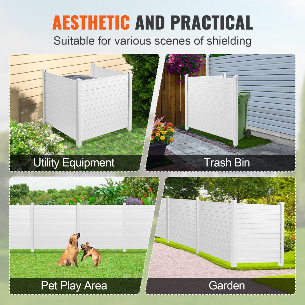 VEVOR Outdoor Privacy Screens, 50" W x 50" H Air Conditioner Fence, Pool Equipment Enclosure, Horizontal Vinyl Privacy Fence, Perfect to Enclose Trash Can and A/C Units (3-Panel) 