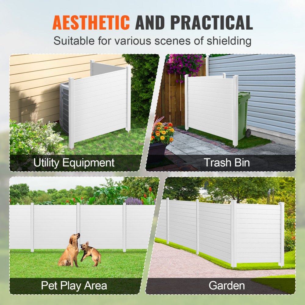 VEVOR Outdoor Privacy Screens, 50" W x 50" H Air Conditioner Fence, Pool Equipment Enclosure, Horizontal Vinyl Privacy Fence, Perfect to Enclose Trash Can and A/C Units (2-Panel) 