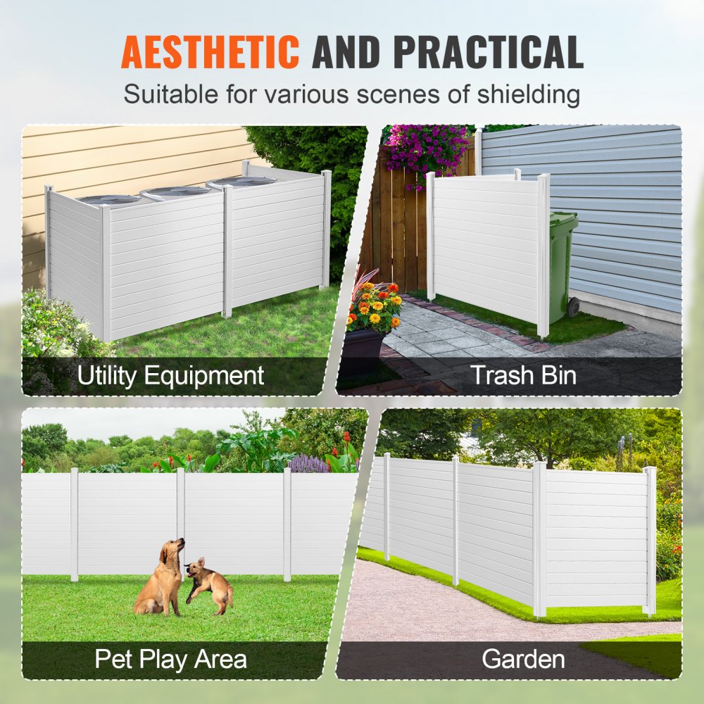 VEVOR Outdoor Privacy Screens, 50" W x 50" H Air Conditioner Fence, Pool Equipment Enclosure, Horizontal Vinyl Privacy Fence, Perfect to Enclose Trash Can and A/C Units (4-Panel) 