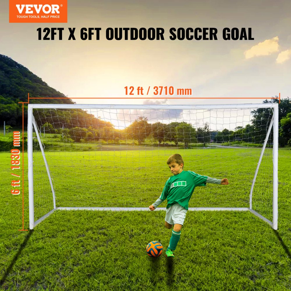 VEVOR Portable Soccer Goal, 12x6 ft Soccer Net, Adults Kids Backyard Soccer Net, Large Practice Soccer Net, Youth Training Soccer Goal Set, All-Weather Outdoor Soccer Goals with Carry Bag, 1 Pack 