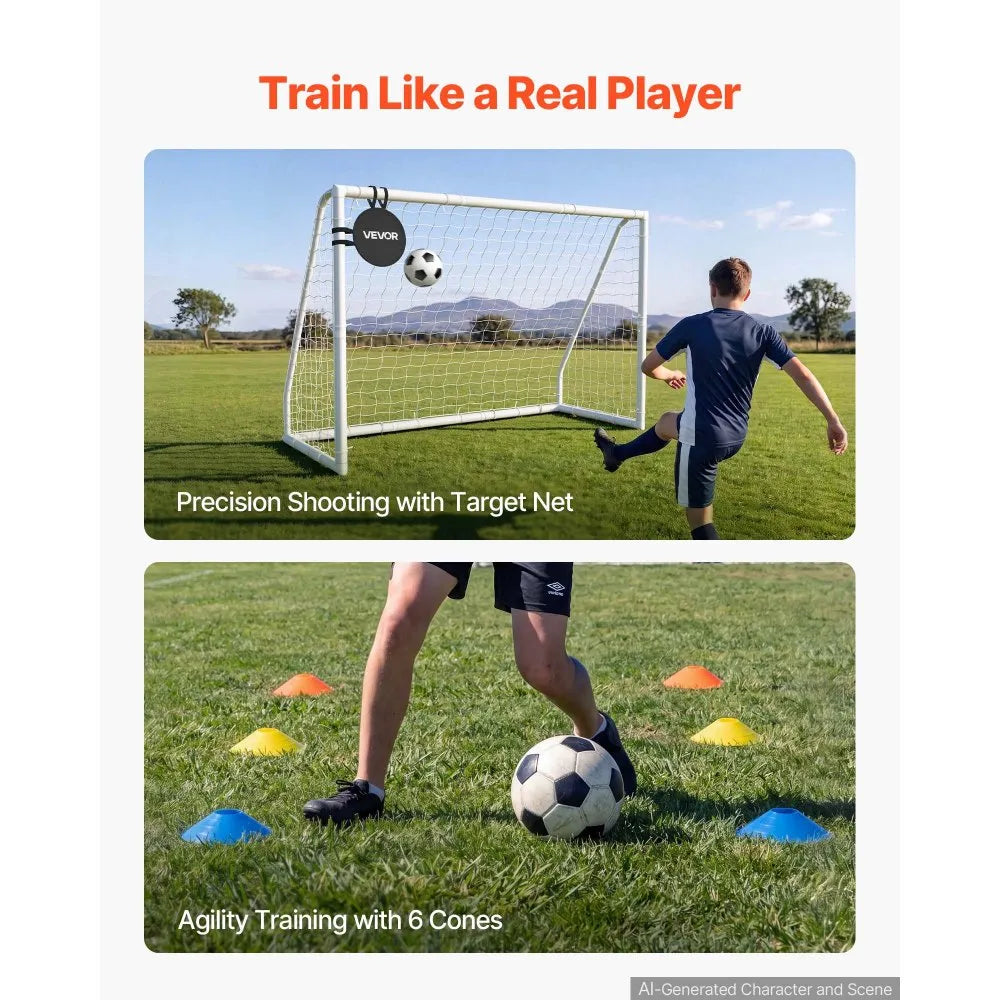 Portable Soccer Goal 8 x 6 FT with PE Net | Backyard Soccer Training Set with Target, Cones & Carry Bag