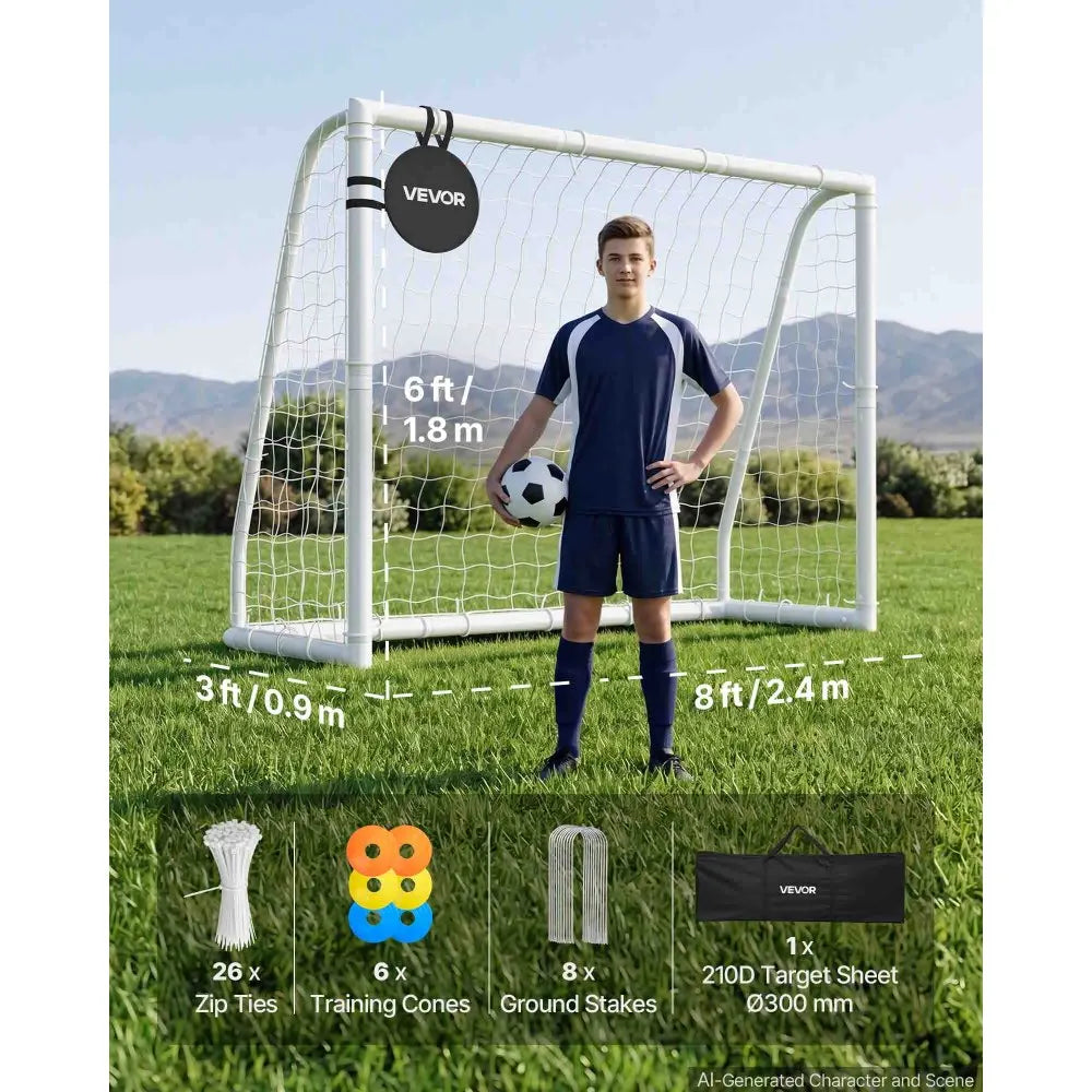 Portable Soccer Goal 8 x 6 FT with PE Net | Backyard Soccer Training Set with Target, Cones & Carry Bag