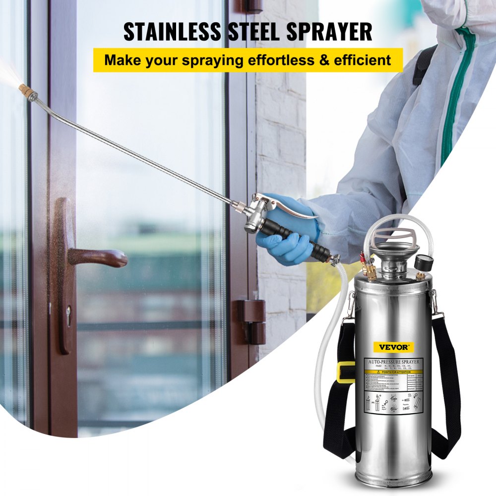 VEVOR 3Gal Stainless Steel Sprayer, Set with 20’’ Wand& Handle& 3FT Reinforced Hose, Hand Pump Sprayer with Pressure Gauge&Safety Valve, Adjustable Nozzle Suitable for Gardening and Sanitizing 