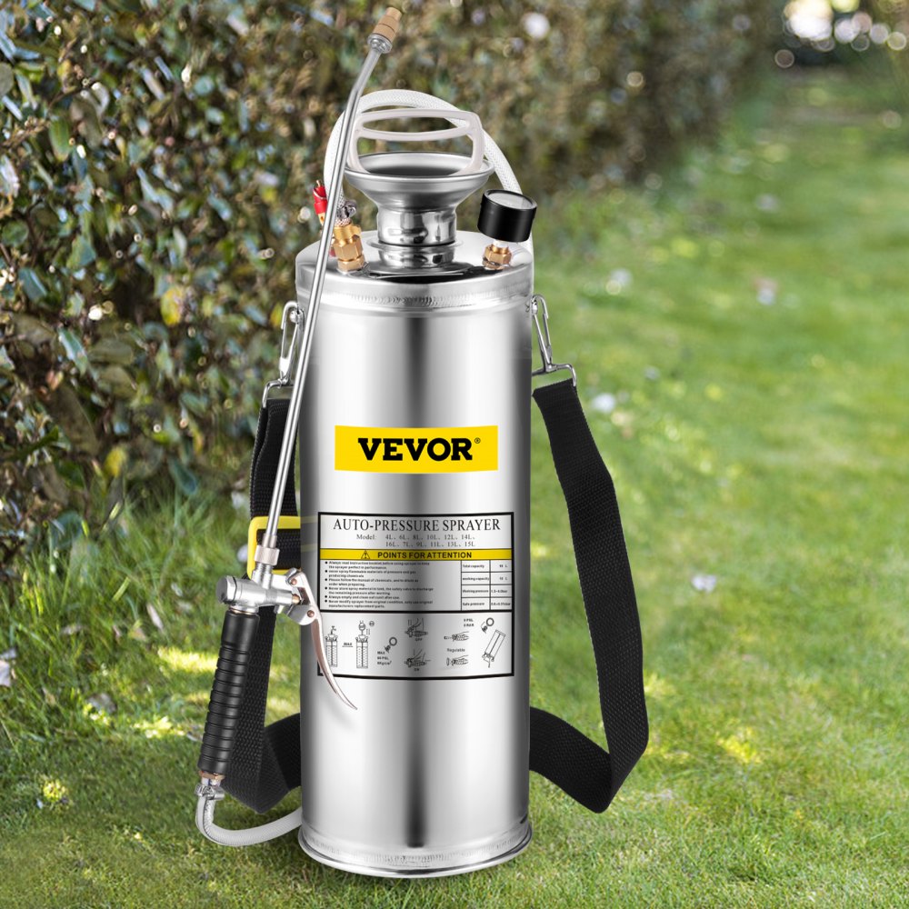VEVOR 3Gal Stainless Steel Sprayer, Set with 20’’ Wand& Handle& 3FT Reinforced Hose, Hand Pump Sprayer with Pressure Gauge&Safety Valve, Adjustable Nozzle Suitable for Gardening and Sanitizing 