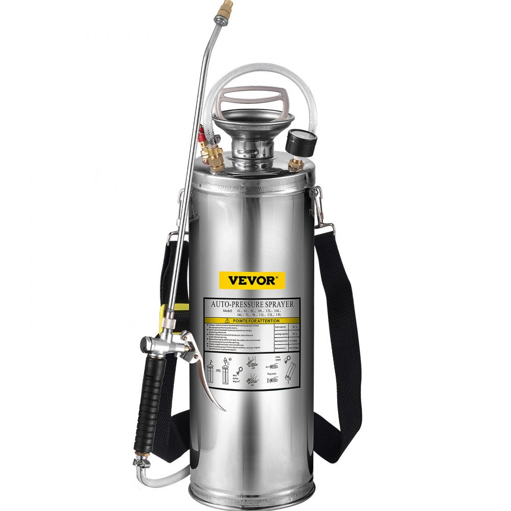 VEVOR 3Gal Stainless Steel Sprayer, Set with 20’’ Wand& Handle& 3FT Reinforced Hose, Hand Pump Sprayer with Pressure Gauge&Safety Valve, Adjustable Nozzle Suitable for Gardening and Sanitizing 