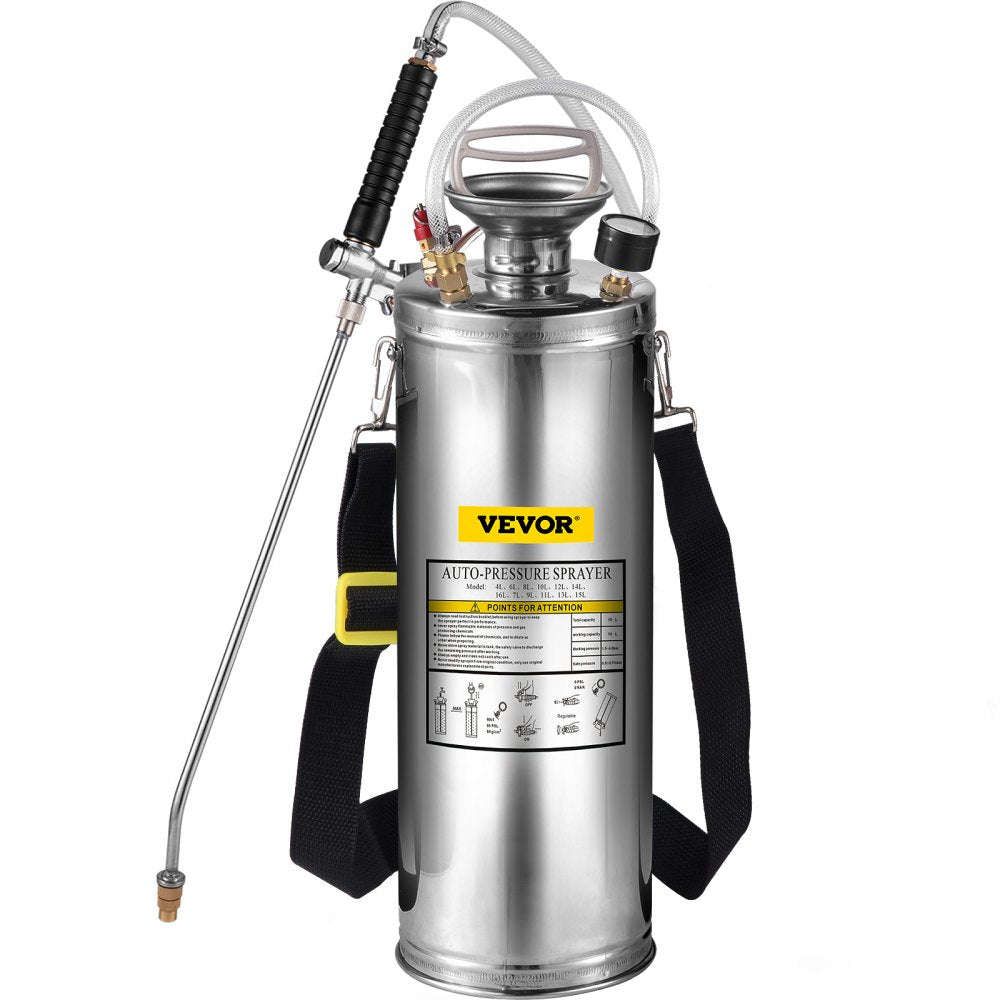 VEVOR 3Gal Stainless Steel Sprayer, Set with 20’’ Wand& Handle& 3FT Reinforced Hose, Hand Pump Sprayer with Pressure Gauge&Safety Valve, Adjustable Nozzle Suitable for Gardening and Sanitizing 