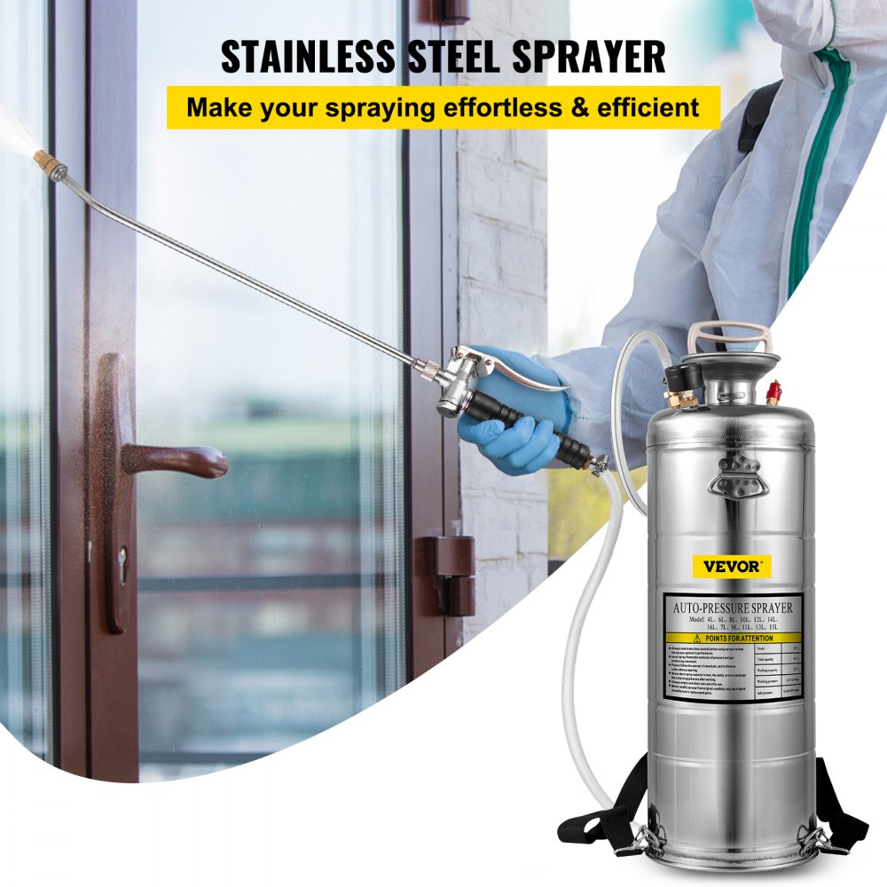 Stainless Steel Sprayer 3.5 Gallon Steel Hand-pump With 3.3-inch Reinforced Hose 