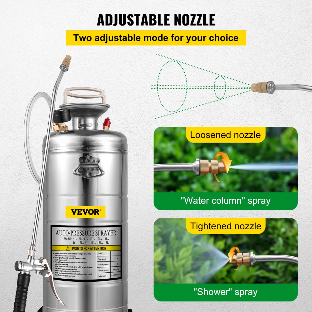 Stainless Steel Sprayer 3.5 Gallon Steel Hand-pump With 3.3-inch Reinforced Hose 