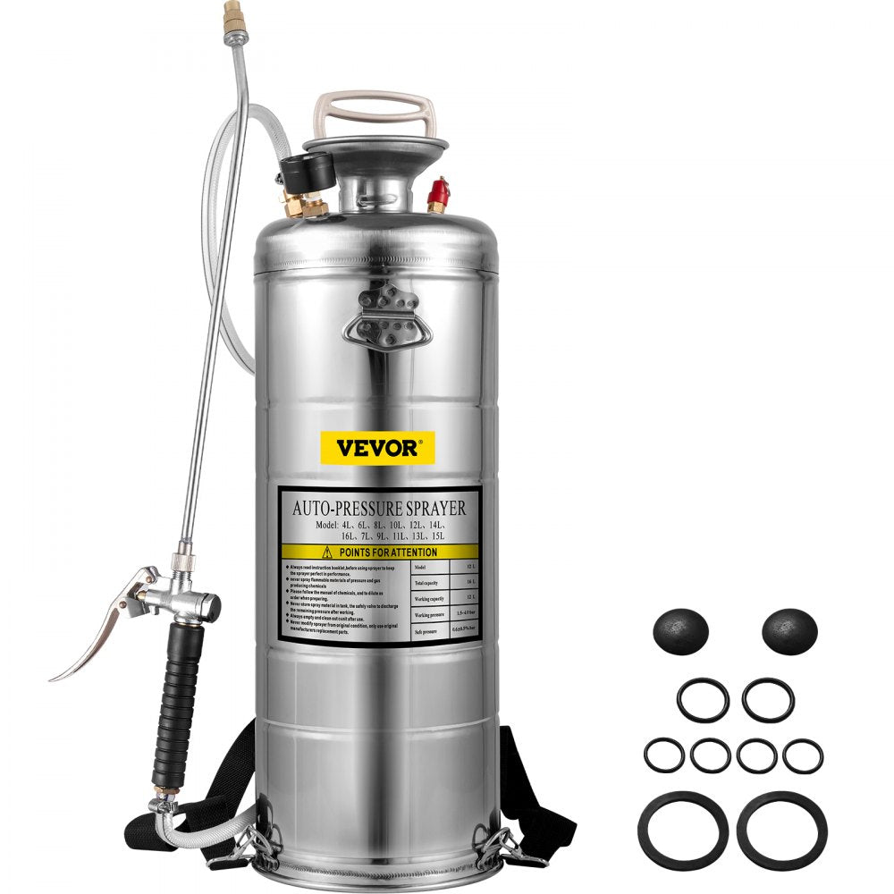 Stainless Steel Sprayer 3.5 Gallon Steel Hand-pump With 3.3-inch Reinforced Hose 