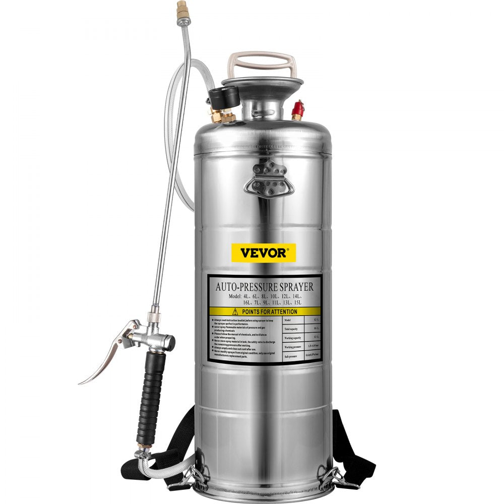 Stainless Steel Sprayer 3.5 Gallon Steel Hand-pump With 3.3-inch Reinforced Hose 