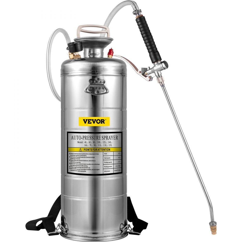 Stainless Steel Sprayer 3.5 Gallon Steel Hand-pump With 3.3-inch Reinforced Hose 