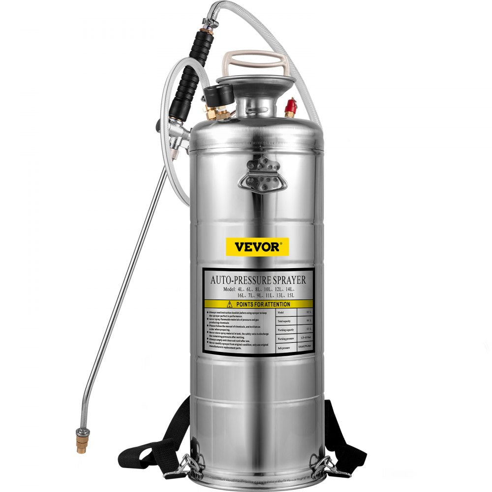 Stainless Steel Sprayer 3.5 Gallon Steel Hand-pump With 3.3-inch Reinforced Hose 