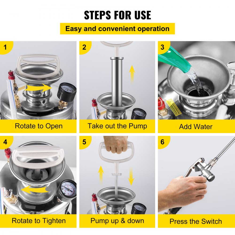 VEVOR Stainless Steel Sprayer 1GL , Set with 12” Wand& Handle& 3FT Reinforced Hose, Hand Pump Sprayer with Pressure Gauge&Safety Valve, Adjustable Nozzle Suitable for Gardening and Sanitizing, Silver 