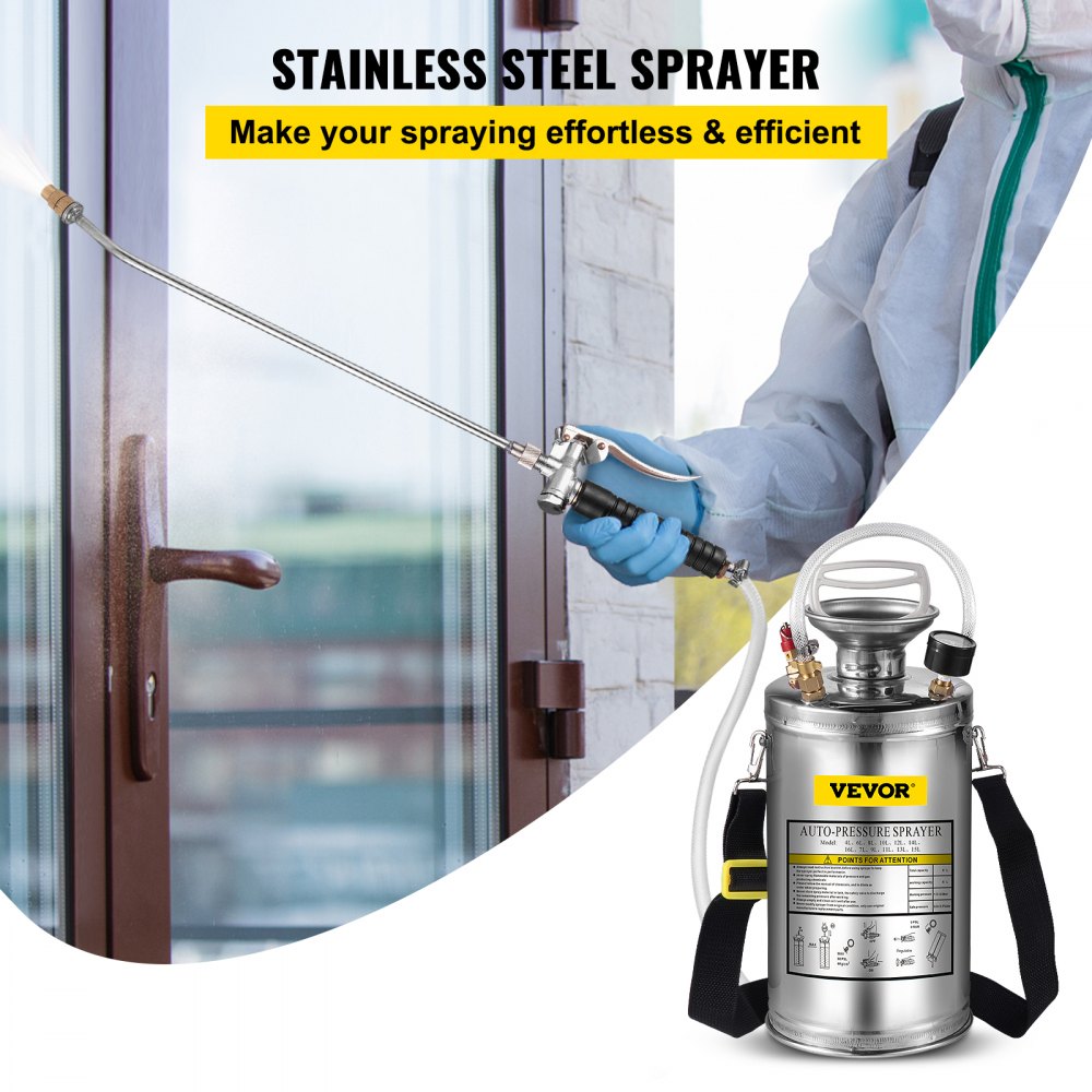 1.5gal/6l Stainless Steel Sprayer Curved Lance 3.3-inch Reinforced Hose Fan Tip 