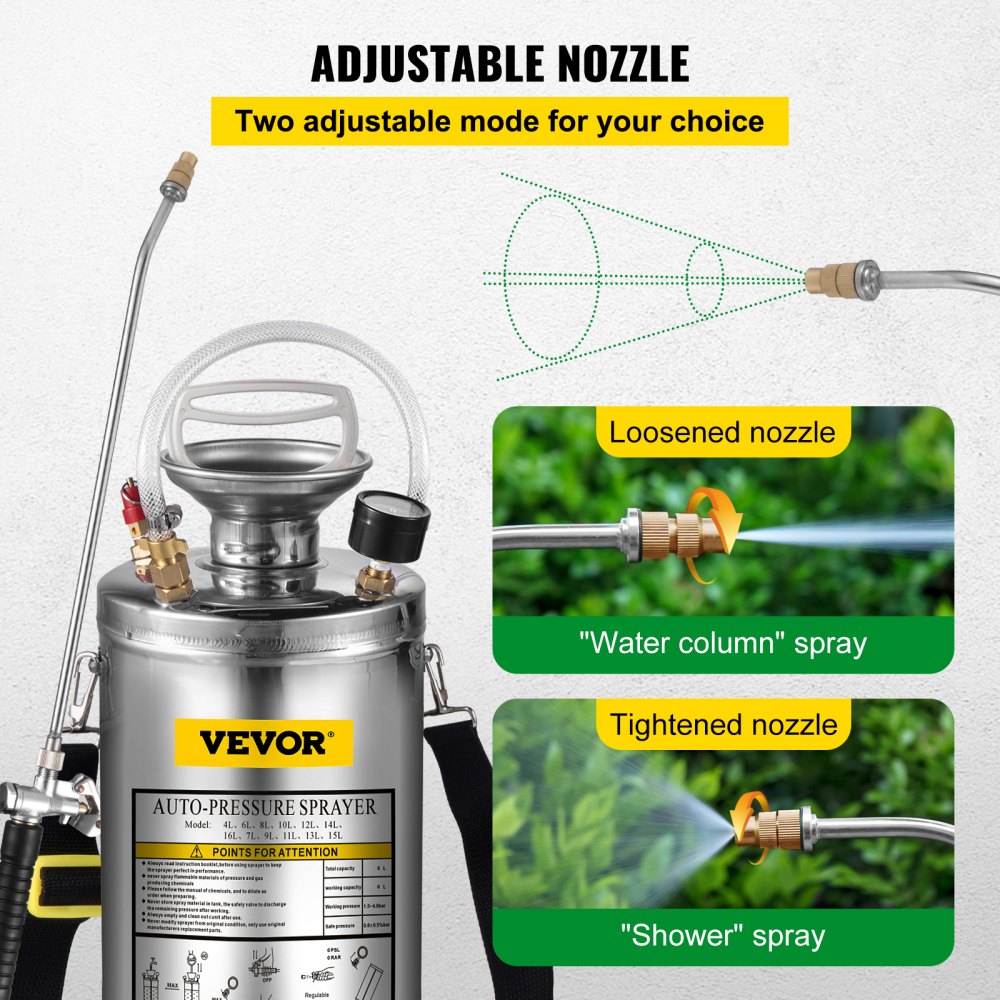 1.5gal/6l Stainless Steel Sprayer Curved Lance 3.3-inch Reinforced Hose Fan Tip 