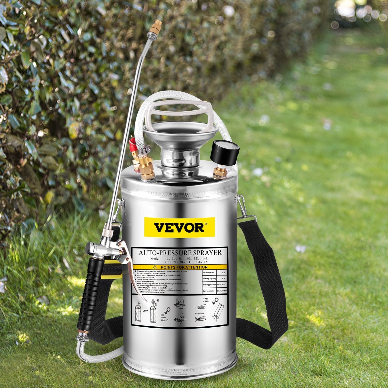 1.5gal/6l Stainless Steel Sprayer Curved Lance 3.3-inch Reinforced Hose Fan Tip 