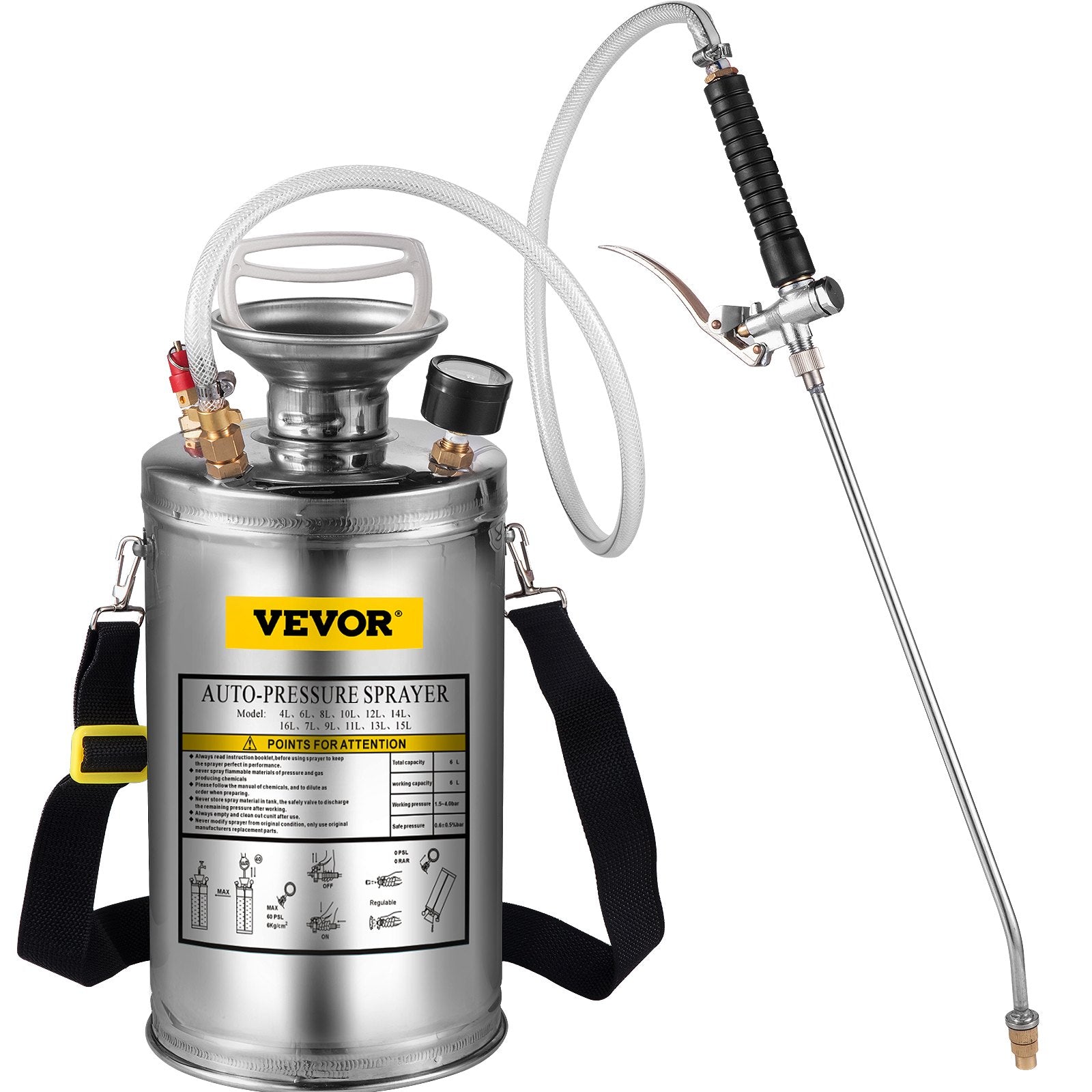 1.5gal/6l Stainless Steel Sprayer Curved Lance 3.3-inch Reinforced Hose Fan Tip 