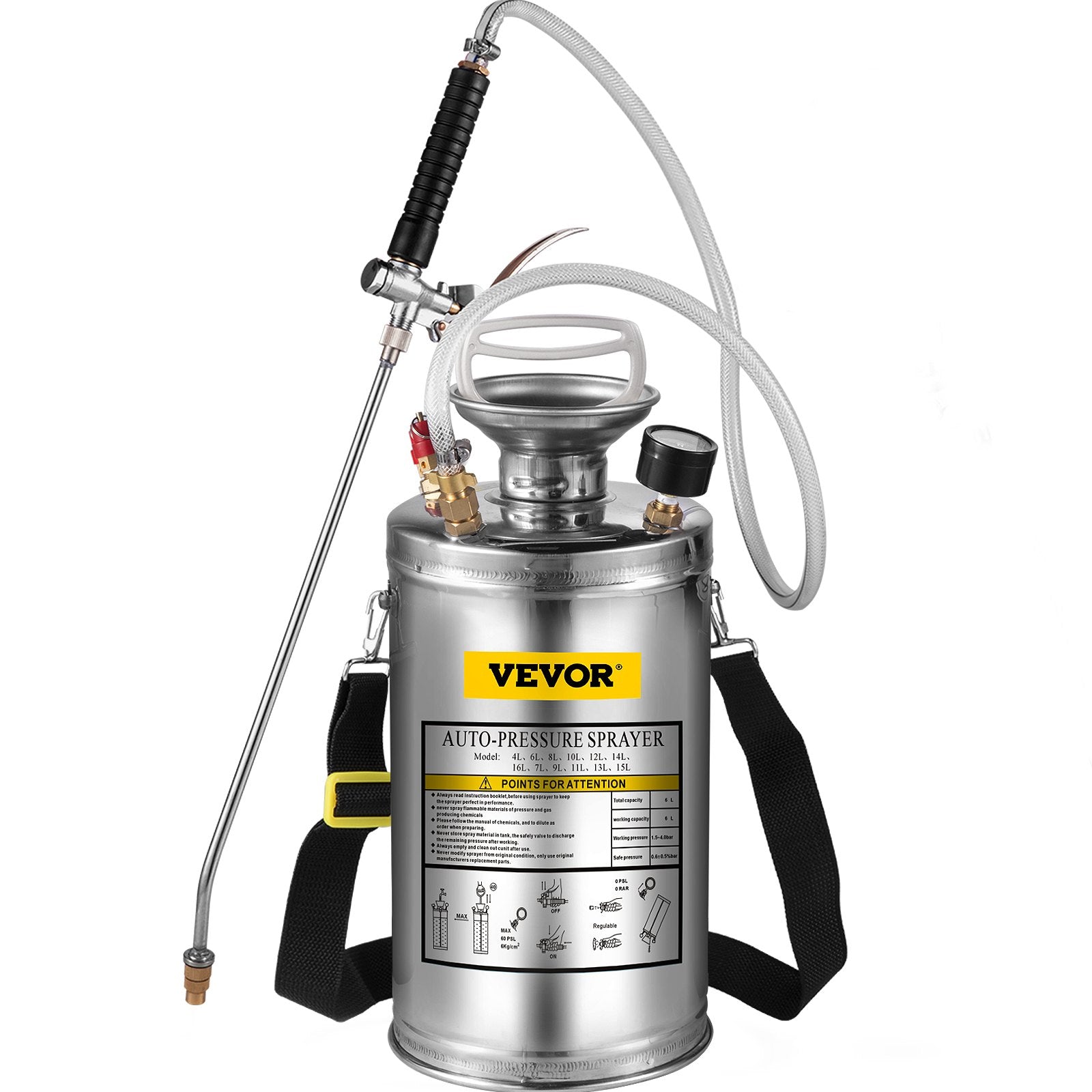 1.5gal/6l Stainless Steel Sprayer Curved Lance 3.3-inch Reinforced Hose Fan Tip 