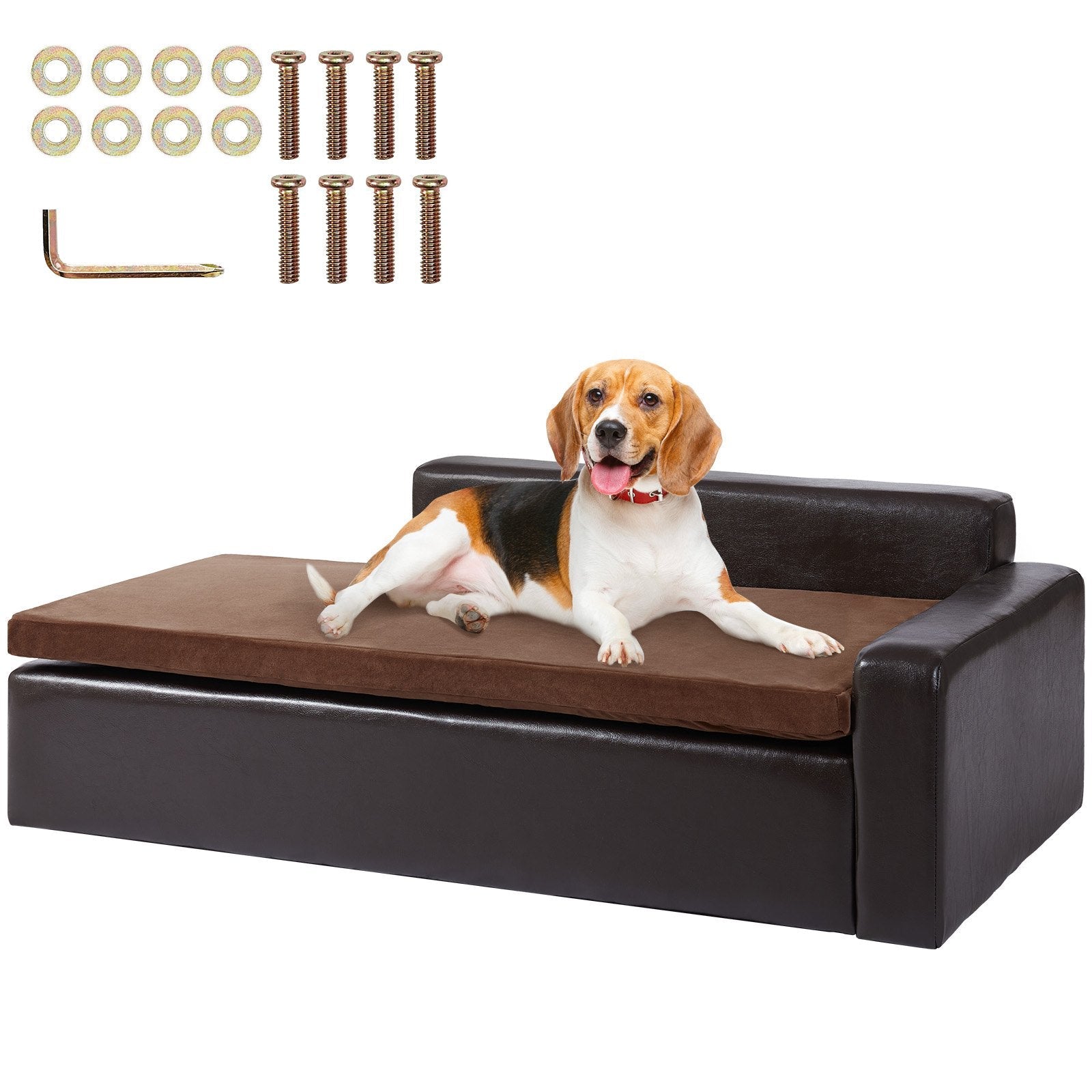 VEVOR Pet Sofa, Dog Couch for Large-Sized Dogs and Cats, Soft Leather Dog Sofa Bed, 110 lbs Loading Cat Sofa, Brown 