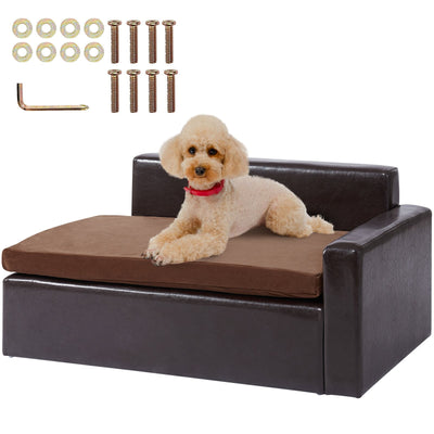 VEVOR Pet Sofa, Dog Couch for Medium-Sized Dogs and Cats, Soft Leather Dog Sofa Bed, 110 lbs Loading Cat Sofa, Black 