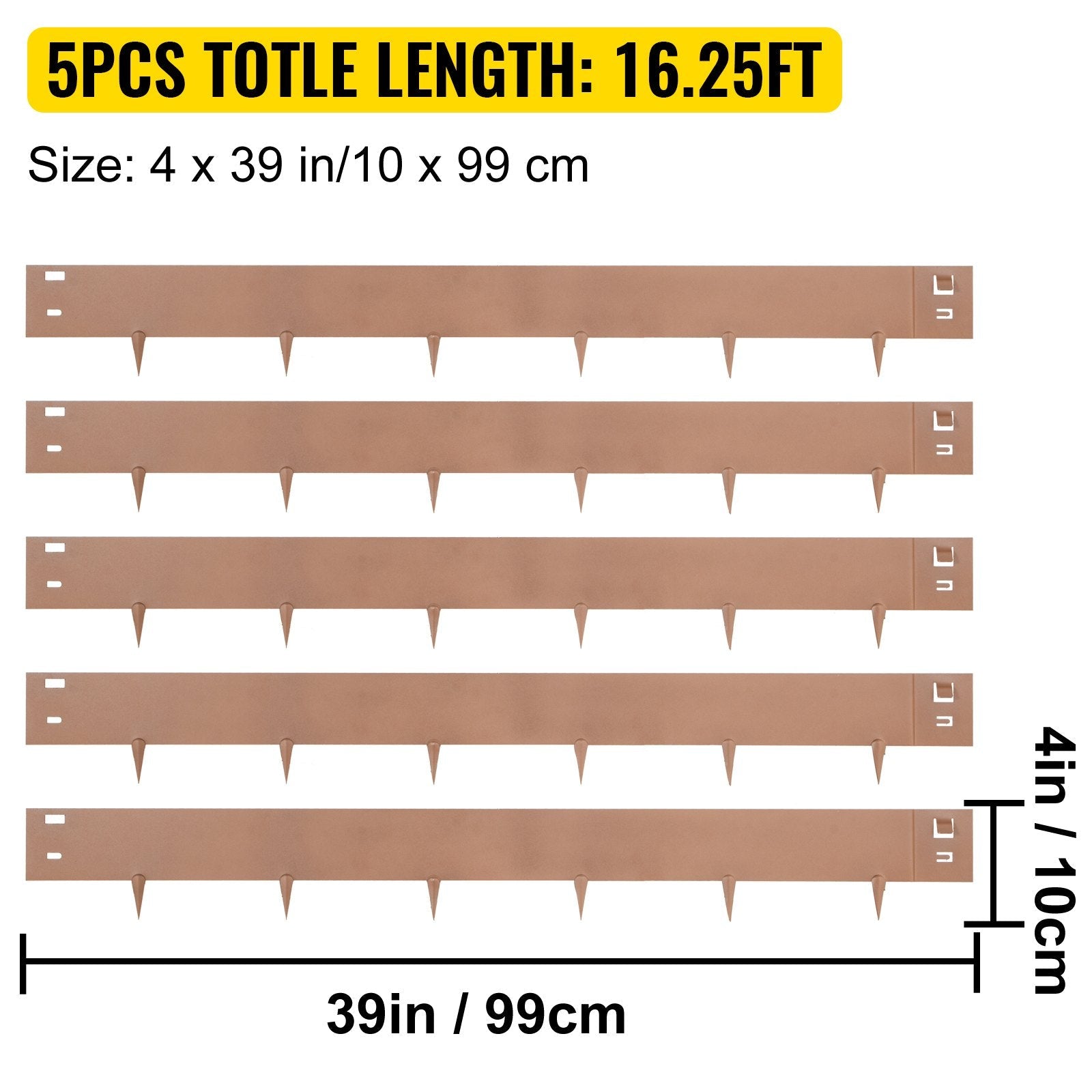 VEVOR Steel Lawn Edging Metal Landscape Edging 5PCS 4"x39" Brown Garden Border 