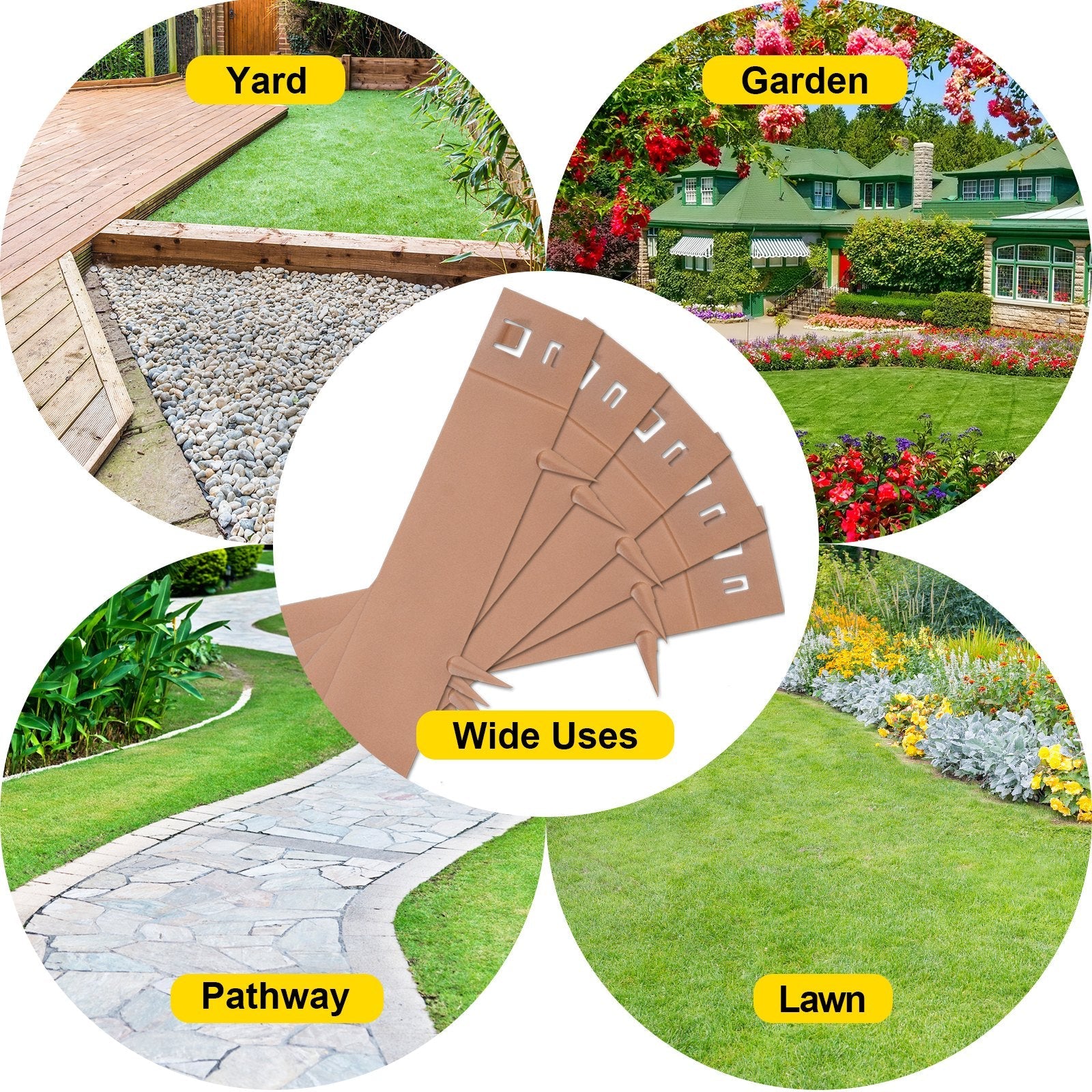 VEVOR Steel Lawn Edging Metal Landscape Edging 5PCS 4"x39" Brown Garden Border 