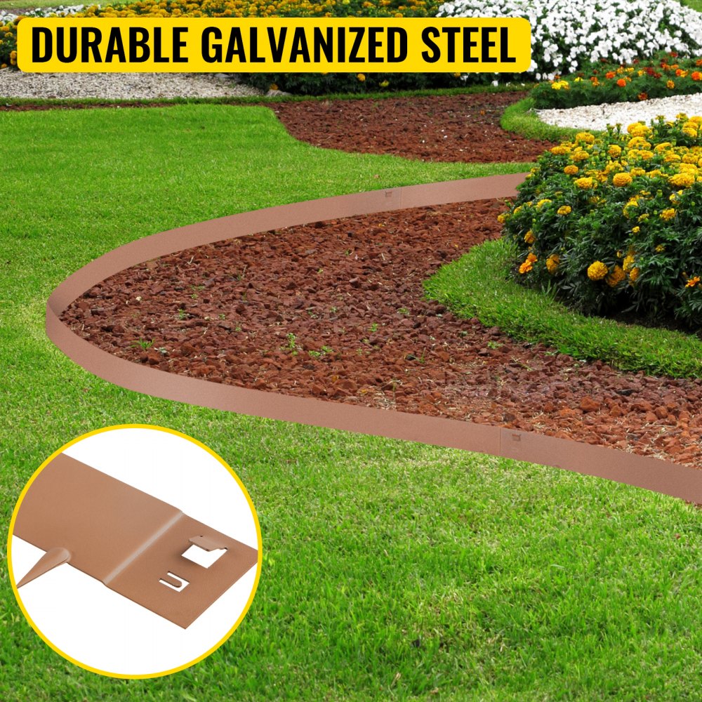 VEVOR Steel Lawn Edging Metal Landscape Edging 5PCS 5"x39" Brown Garden Border 