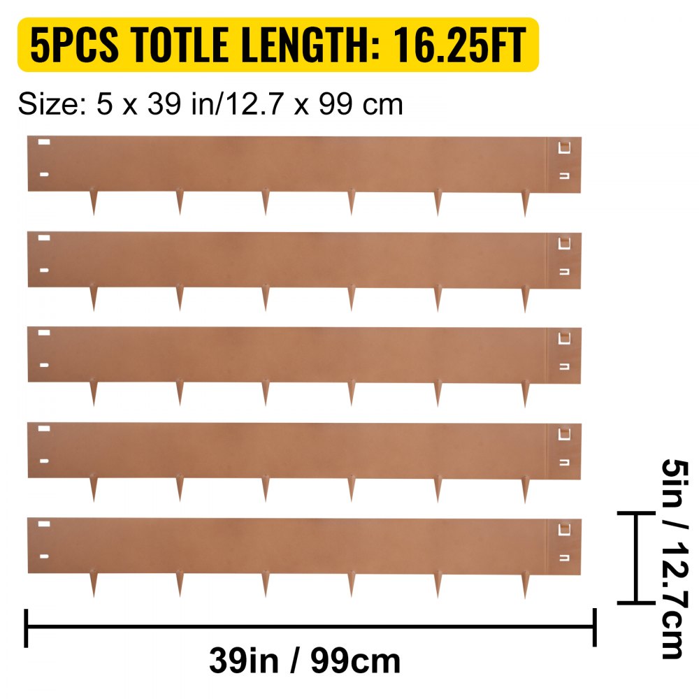 VEVOR Steel Lawn Edging Metal Landscape Edging 5PCS 5"x39" Brown Garden Border 
