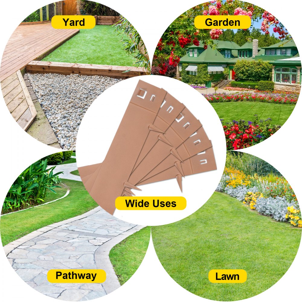VEVOR Steel Lawn Edging Metal Landscape Edging 5PCS 5"x39" Brown Garden Border 