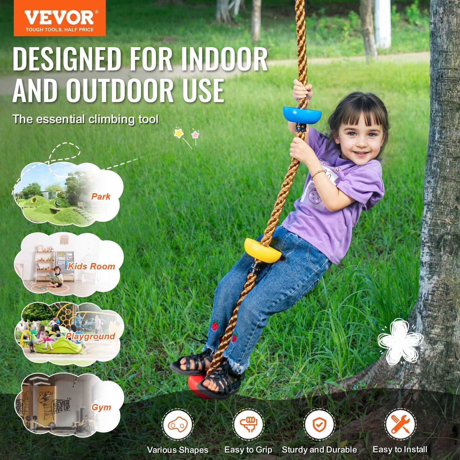 VEVOR 32 Rock Climbing Holds Climbing Rocks with Colored Climbing Rope Hardware 