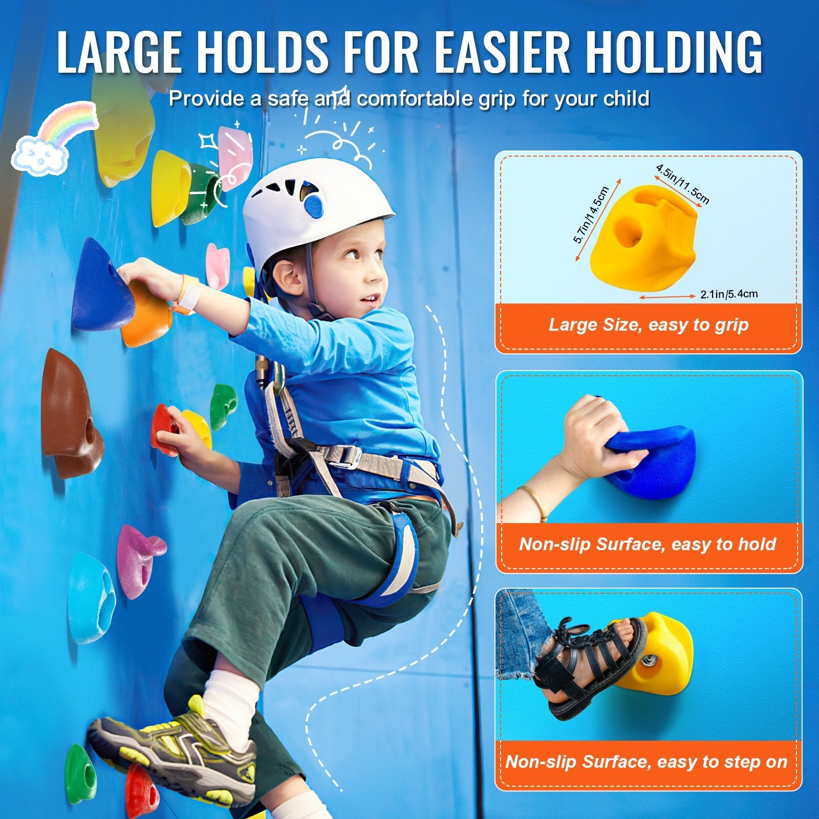 VEVOR 32 Rock Climbing Holds Climbing Rocks with Colored Climbing Rope Hardware 