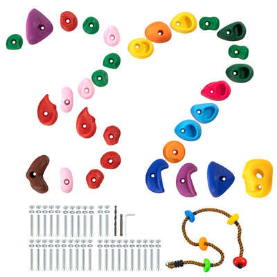 VEVOR 32 Rock Climbing Holds Climbing Rocks with Colored Climbing Rope Hardware 