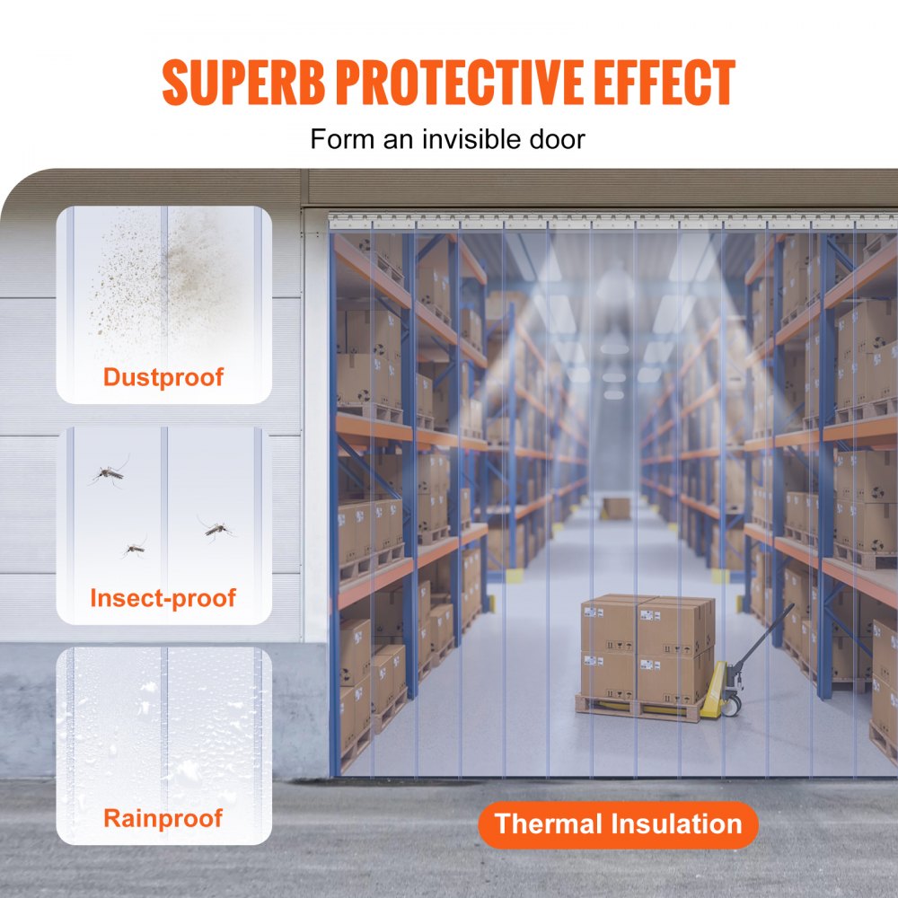 VEVOR Strip Curtain, 96" Height x 96" Width, 0.08" Thickness, 16PCS Clear PVC Strip Door Curtain, Freezer Curtain, Plastic Door Strips for Walk in Freezers, Coolers & Warehouse Doors, with 50% Overlap 